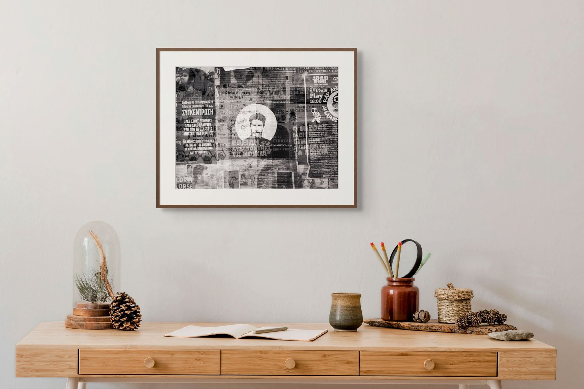 B&W Abstract triple exposure of poster covered walls in Athens, framed and printed on fine art Ilford photo paper.