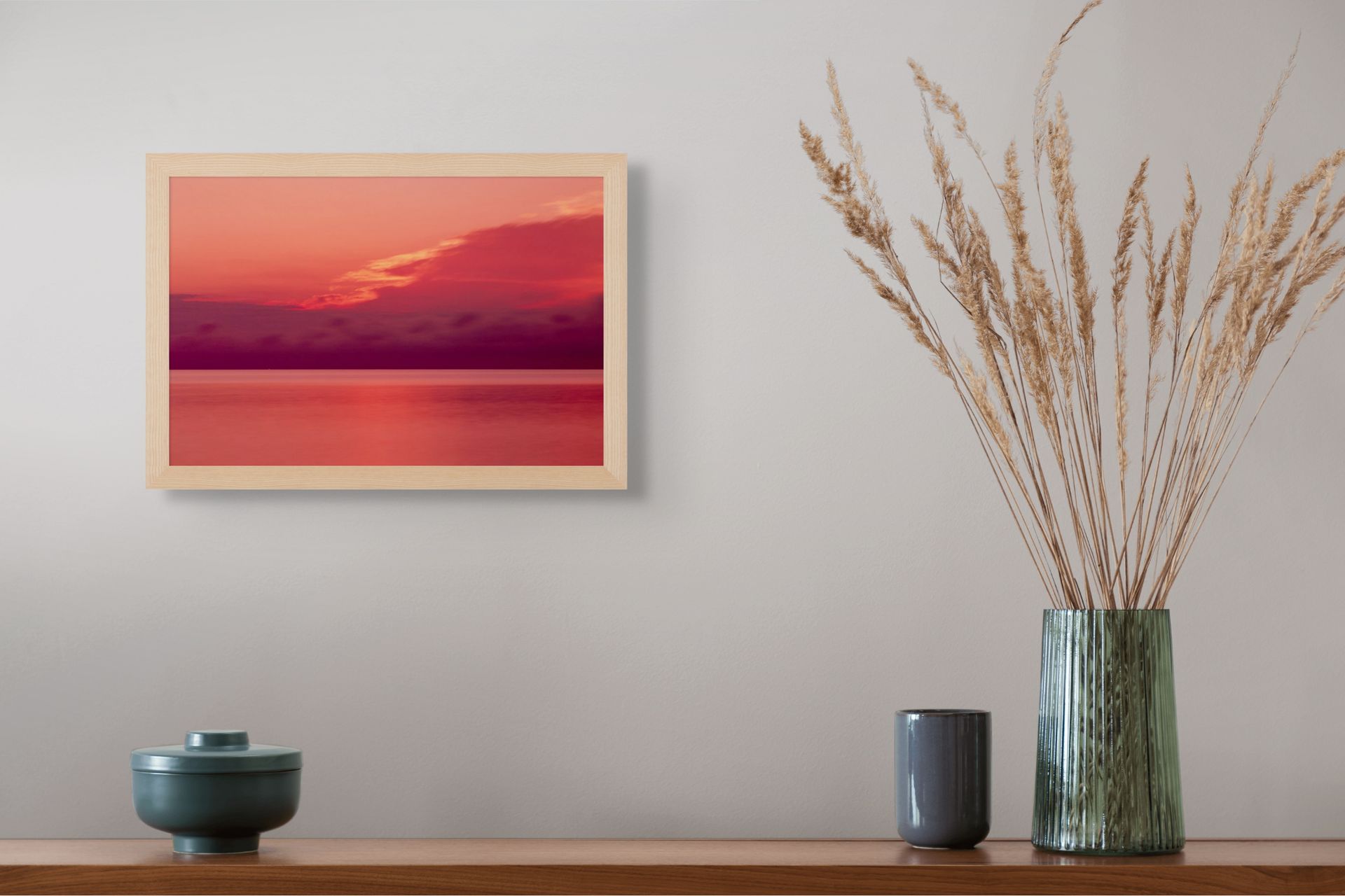 Incredible pink and yellow sunrise depicted in a framed, fine art print photograph