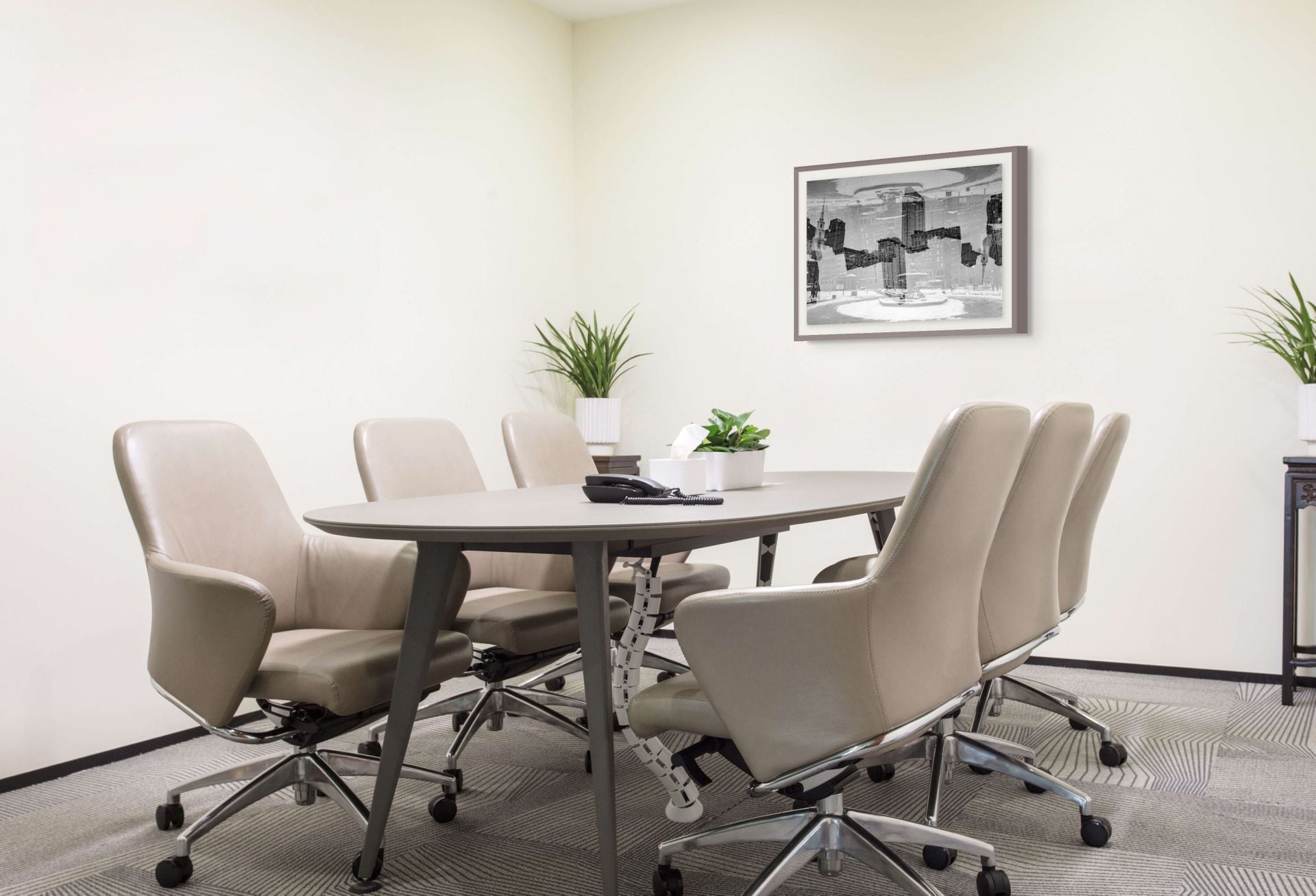 Cool, modern black and white photo print in an office setting.