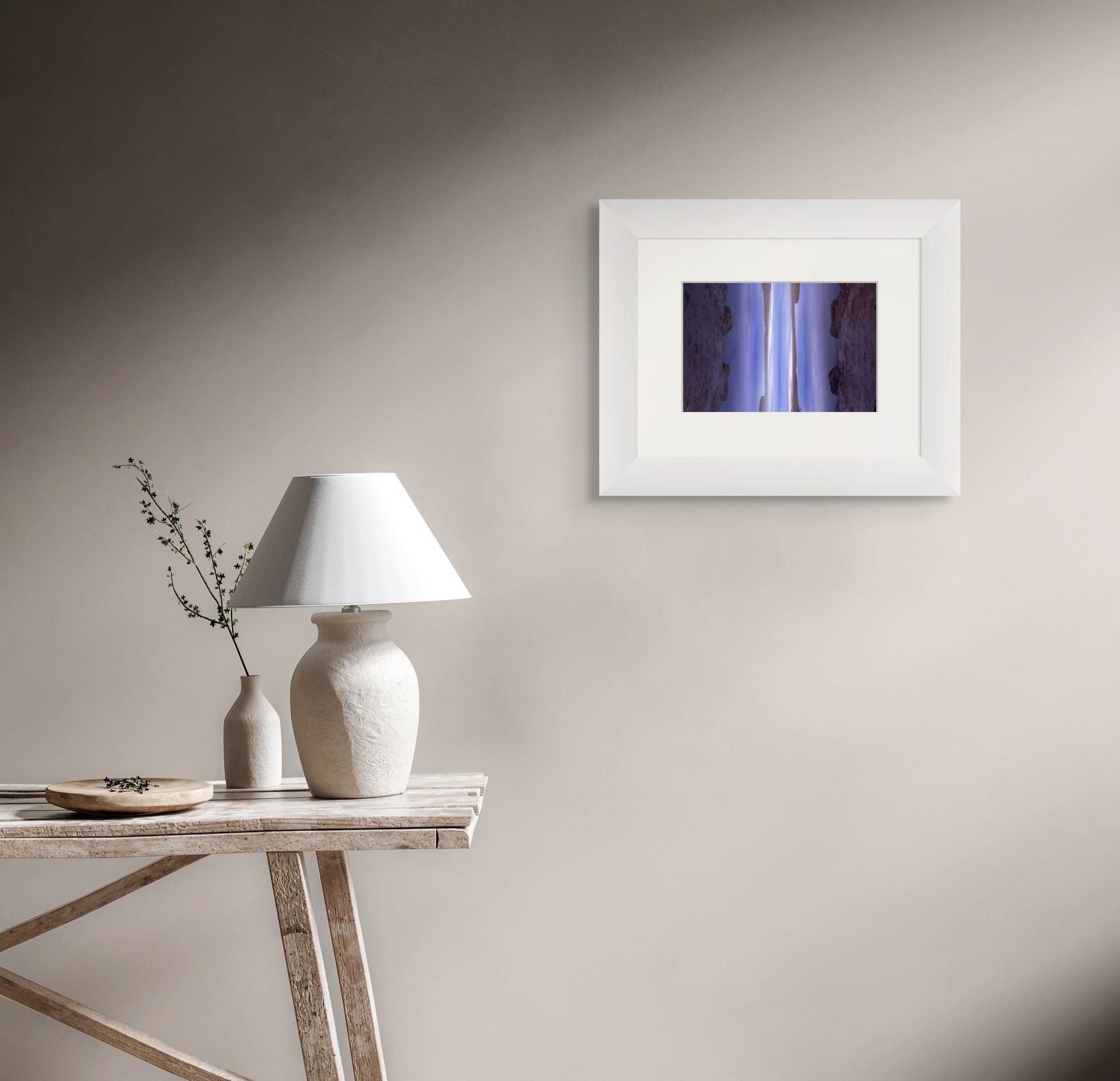 Abstract fine art photo nature scene, framed and printed on giclee paper, hung on the wall of a modern interior design.