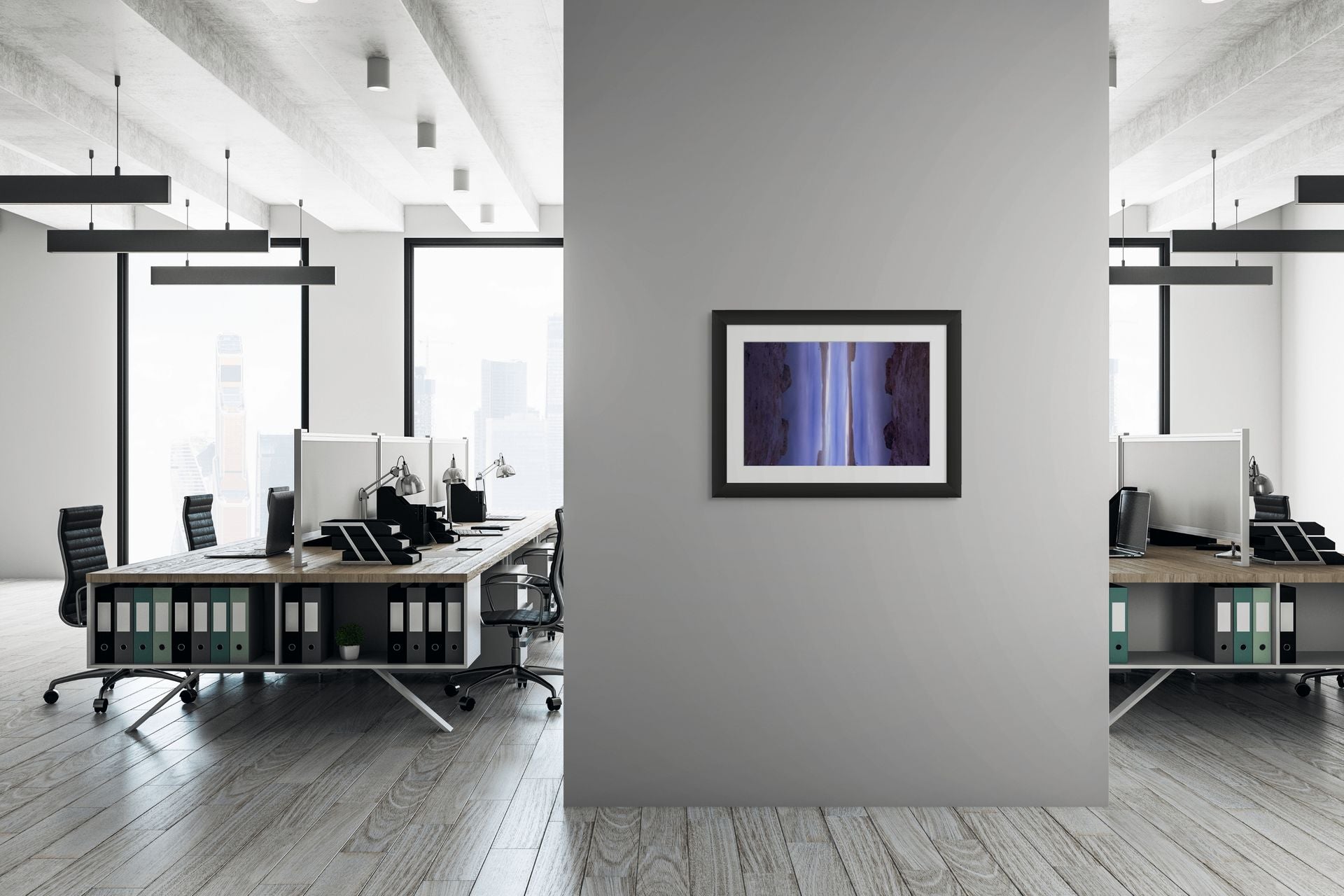 Abstract fine art photo nature scene, framed and printed on giclee paper, hung on the wall of a calm interior design.