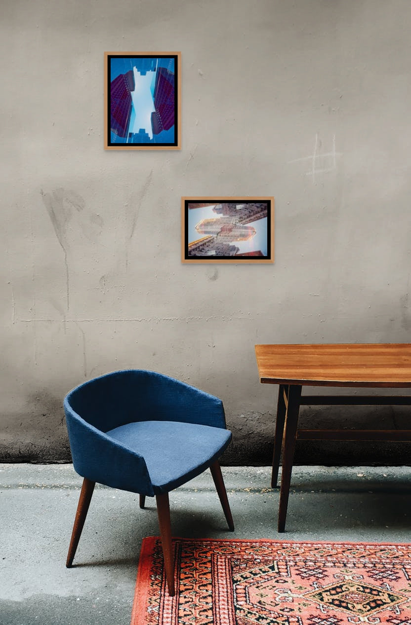 Beautiful blue abstract photo designed to work well in many interiors. It hangs on the wall of a classic interior.