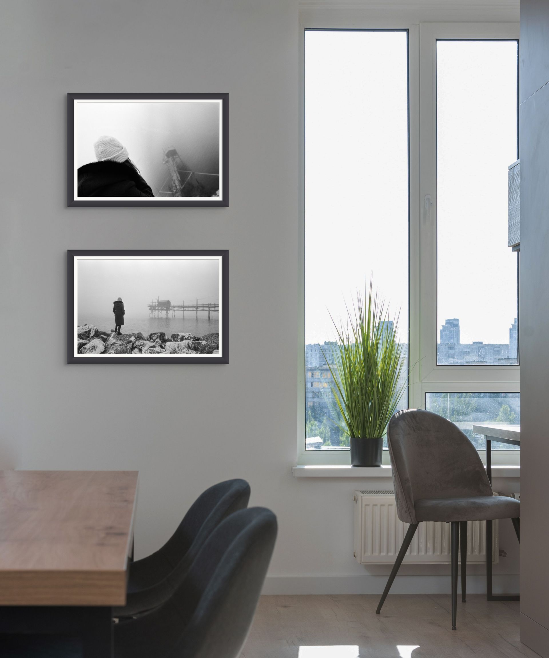 Framed fine art prints of black and white photographs perfect for calming down an interior space.