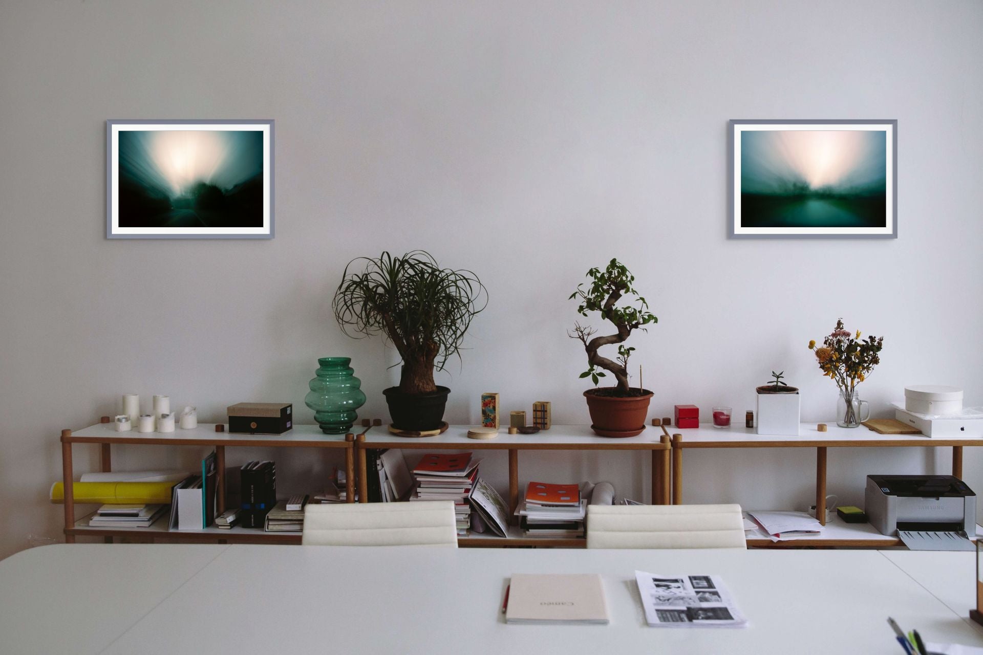 Framed fine art prints of abstract long exposures photographs done at dusk on the road.