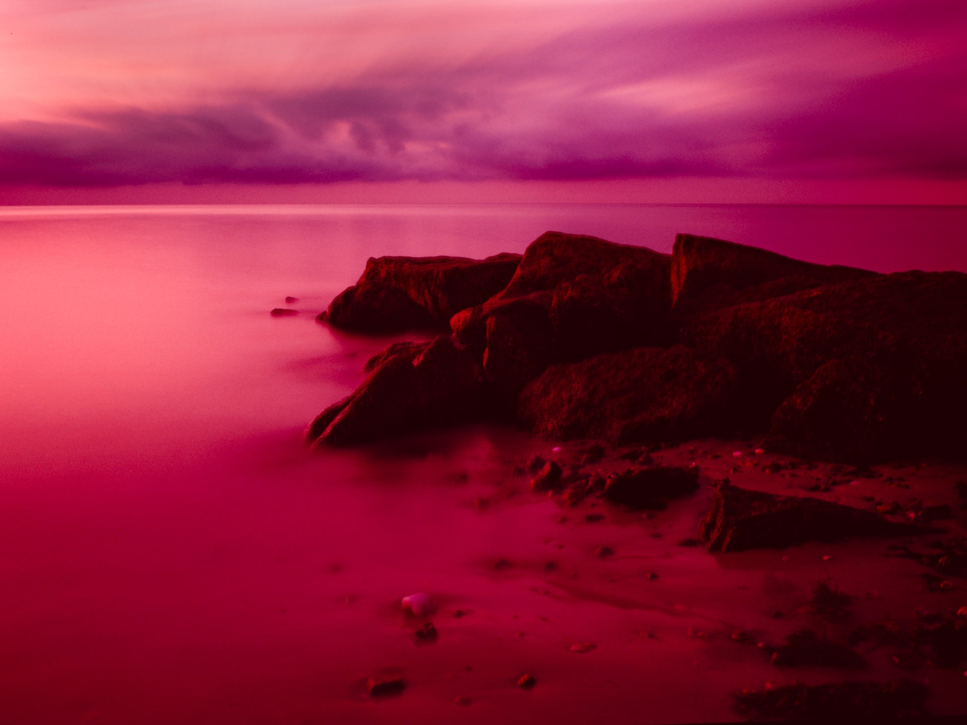 Fine art print of a sunrise over cape cod with vibrant pinks and purples, perfect to add a splash of color to a beautifully designed room.